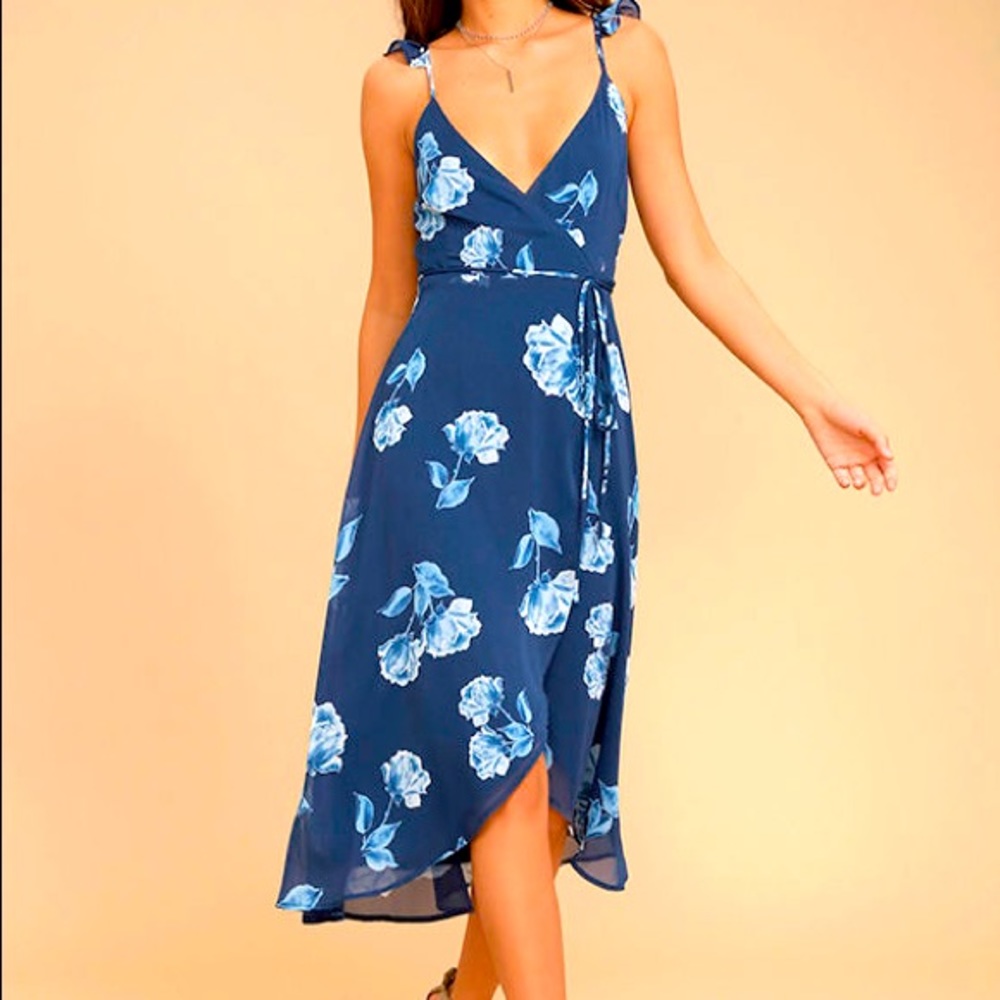 Lulu’s One Desire Navy Blue floral wrap dress